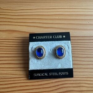Charter Club Gold Earrings with Deep Blue Accents